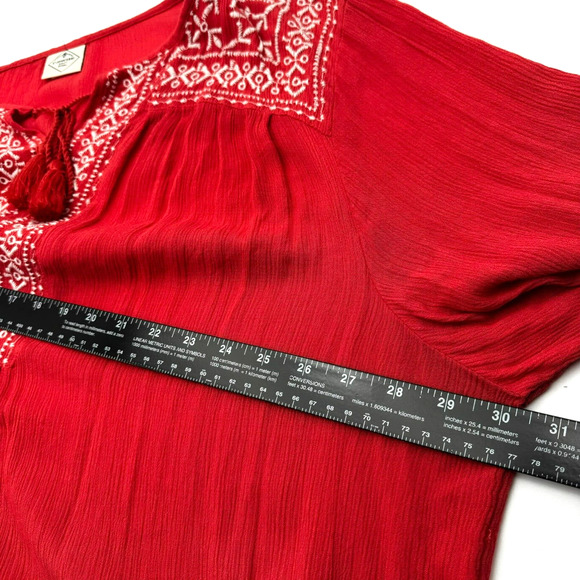 ST JOHN'S BAY Women 3X Orange Pullover Embroidered Crinkle Boho Tassel Tunic Top - Picture 8 of 10